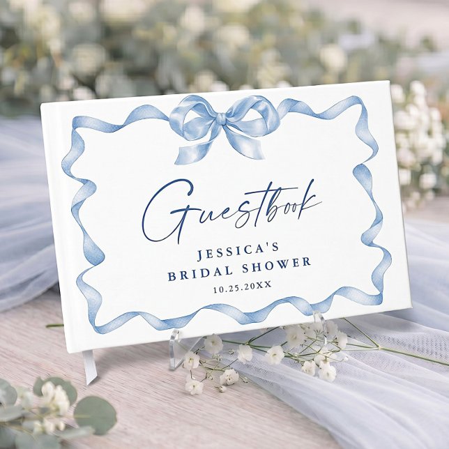 Blue Hand Drawn Bow Ribbon Bridal Shower Guest Book (Creator Uploaded)