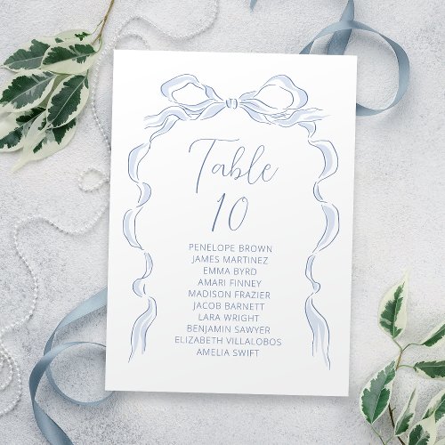 Blue Hand Drawn Bow Table Number seating chart