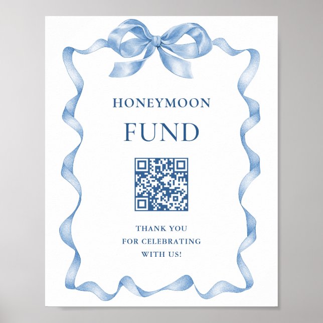 Blue Hand Drawn Bow Wedding Honeymoon Fund Poster (Front)
