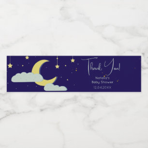 Blue Hand Drawn Celestial Star Moon Baby Shower Water Bottle Label