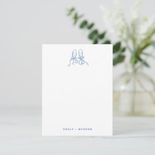 Blue Hand Drawn Cheers Glasses Wedding Stationary Note Card