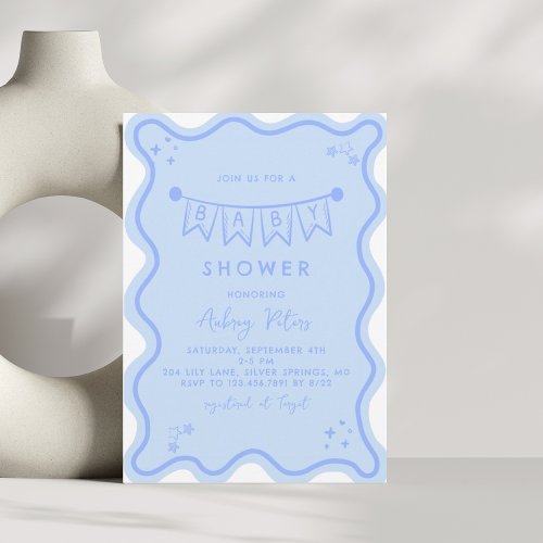 Blue Hand_Drawn Doodle Baby Shower  Invitation