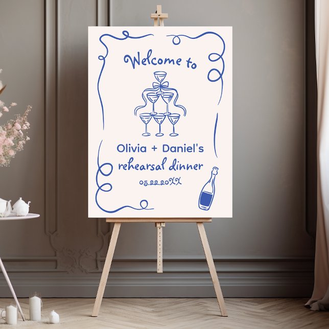 Blue Hand Drawn Doodle Whimsical Rehearsal Dinner Foam Board (Creator Uploaded)