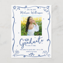 Blue Hand Drawn Doodles Graduation Photo White