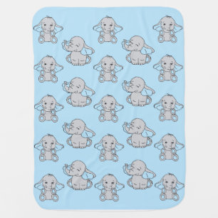 Blue Hand Drawn Elephant Pattern Elephant Cartoon Baby Blanket
