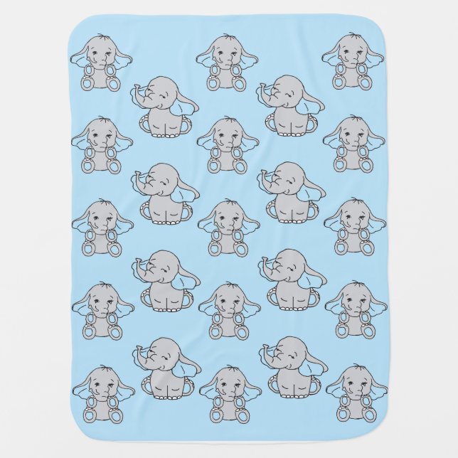 Blue Hand Drawn Elephant Pattern Elephant Cartoon Baby Blanket (Front)