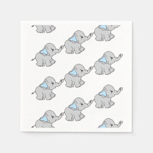Blue Hand Drawn Elephant Pattern Elephant Cartoon Napkins