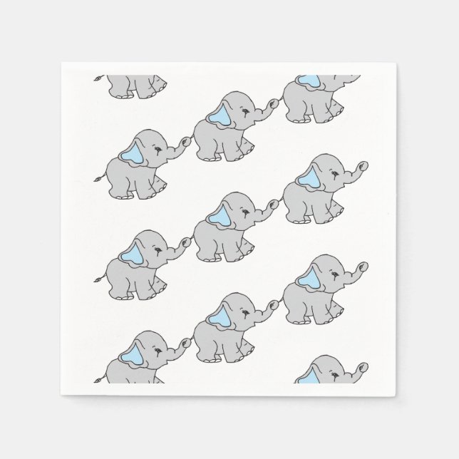 Blue Hand Drawn Elephant Pattern Elephant Cartoon Napkins (Front)
