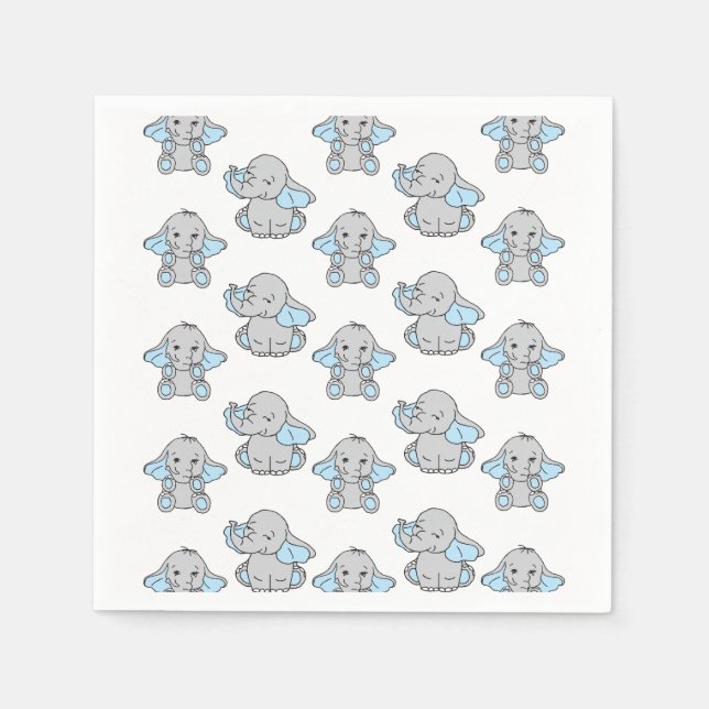 Blue Hand Drawn Elephant Pattern Elephant Cartoon Napkins (Front)