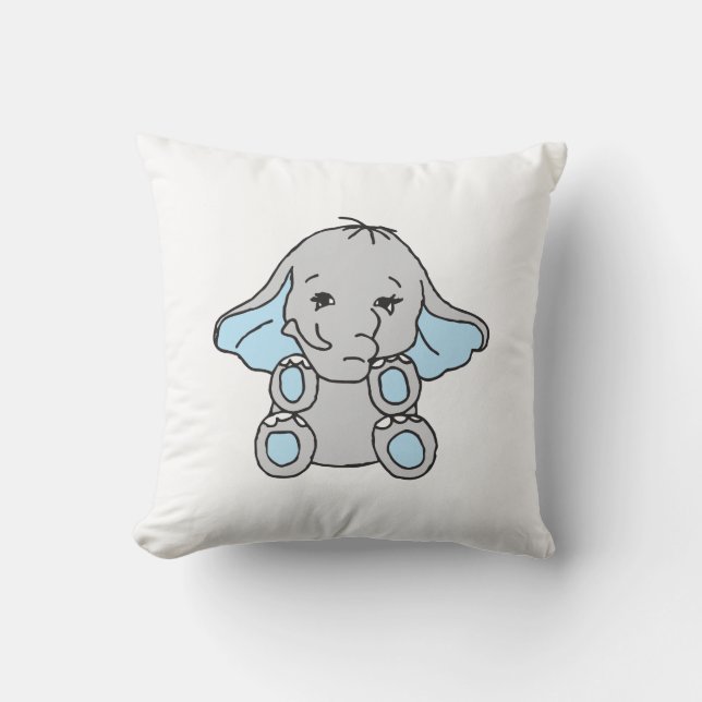 Blue Hand Drawn Elephant Pattern Elephant Cartoon Throw Pillow (Front)