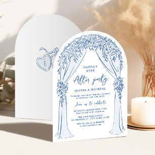 Blue Hand Drawn Floral Arch Wedding party Invitation