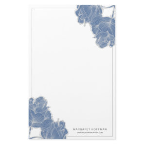Blue Hand Drawn Flowers Peonies Stationery