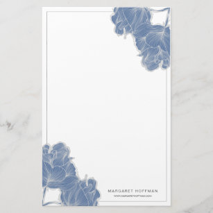 Blue Hand Drawn Flowers Peonies Stationery