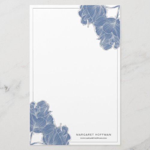 Blue Hand Drawn Flowers Peonies Stationery