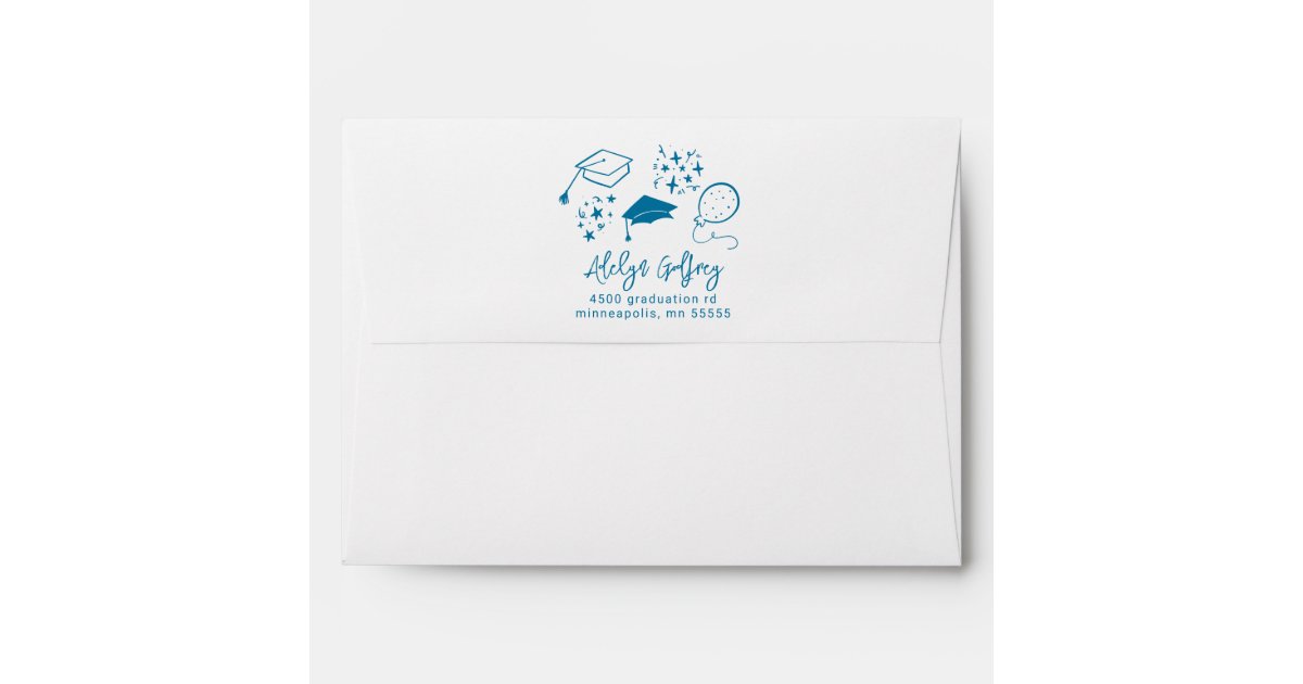 Blue Hand Drawn Graduation Icons Envelope | Zazzle