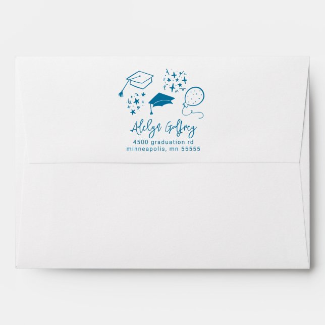 Blue Hand Drawn Graduation Icons  Envelope (Back (Top Flap))