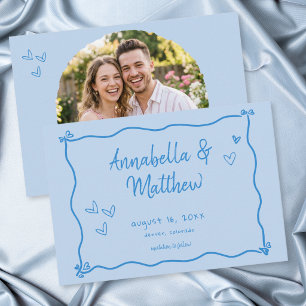 Blue Hand Drawn Heart Whimsical Modern Photo Save The Date