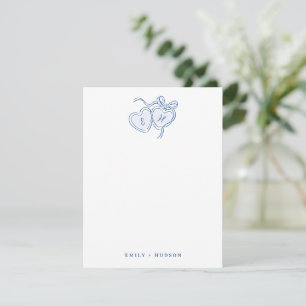 Blue Hand Drawn Hearts Monogram Personalized Note Card