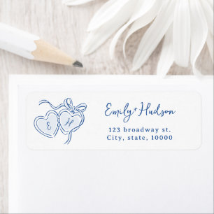 Blue Hand Drawn Hearts Monogram return address Label
