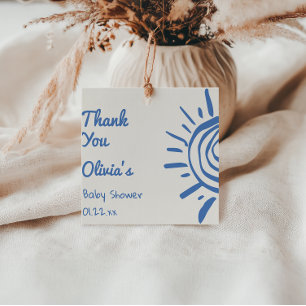 Blue Hand Drawn Here Comes The Son Baby Shower Favor Tags