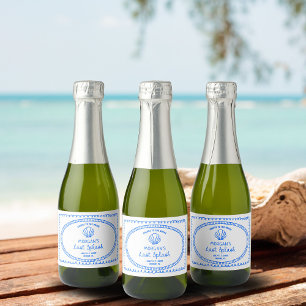 Blue Hand Drawn Last Splash Bachelorette Sparkling Wine Label