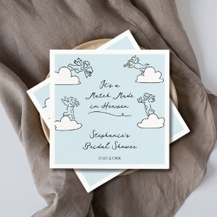 Blue Hand Drawn Match Made In Heaven Bridal Shower Napkins