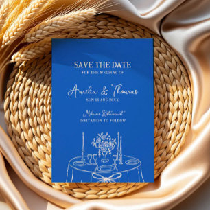 Blue Hand Drawn Minimal Save the Date Invitation