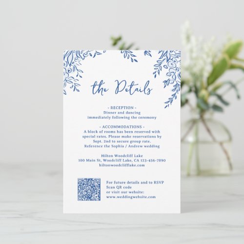 Blue Hand Drawn Monogram Whimsical Wedding Details Note Card