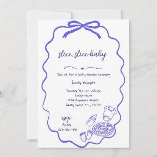 Blue Hand Drawn Pizza Baby Shower Invitation Boy