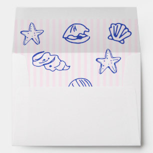 Blue hand drawn scribble sea shells bachelorette envelope