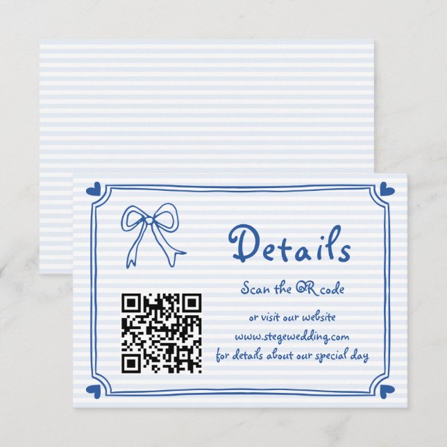 Blue Hand drawn scribble stripes wedding Enclosure Card (Front/Back)