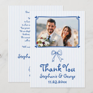 Blue hand drawn scribble whimsical photo wedding thank you card