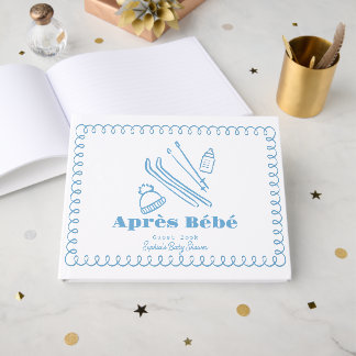 Blue Hand-Drawn Ski Après Bébé Baby Shower Guest Book