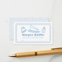 Blue Hand-Drawn Ski Baby Diaper Raffle Ticket