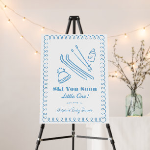 Blue Hand-Drawn Ski You Soon Boy Baby Shower Foam Board