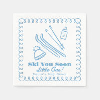 Blue Hand-Drawn Ski You Soon Boy Baby Shower