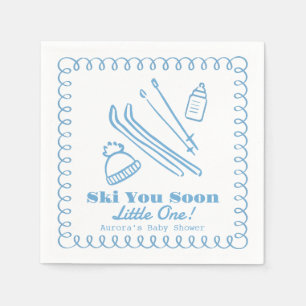 Blue Hand-Drawn Ski You Soon Boy Baby Shower Napkins