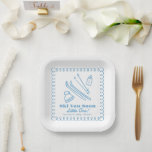 Blue Hand-Drawn Ski You Soon Boy Baby Shower Paper Plates<br><div class="desc">This cute and modern ski theme "Ski you soon little one" boy's baby shower paper plate features hand-drawn illustrations in soft blue, including skis, poles, a beanie, and a sweet baby bottle—framed by a playful curly doodle border on a crisp white background. A unique and charming choice for parents-to-be who...</div>