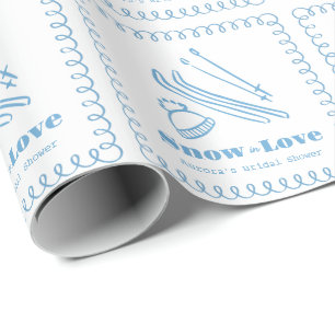 Blue Hand-Drawn Snow in Love Bridal Shower Wrapping Paper