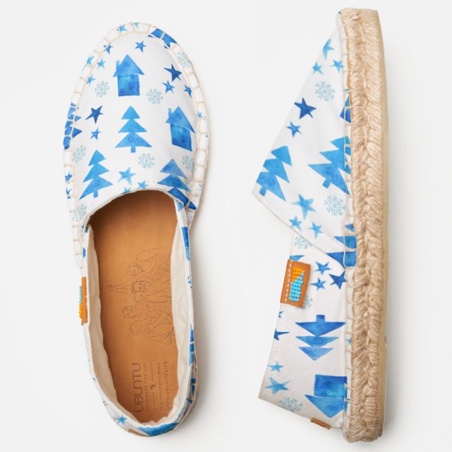 Blue Hand Drawn Snowy Winter Pattern Espadrilles (Side)