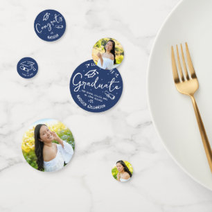 Blue Hand Drawn Style Doodles Graduation 3 Photo Confetti