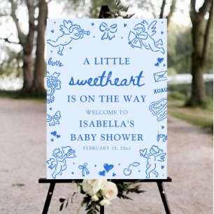 Blue Hand Drawn Valentine Baby Shower Welcome Sign
