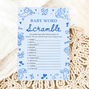 Blue Hand Drawn Valentine Baby Word Scramble Game Invitation