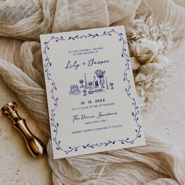 Blue Hand Drawn Wedding Invitation (Creator Uploaded)