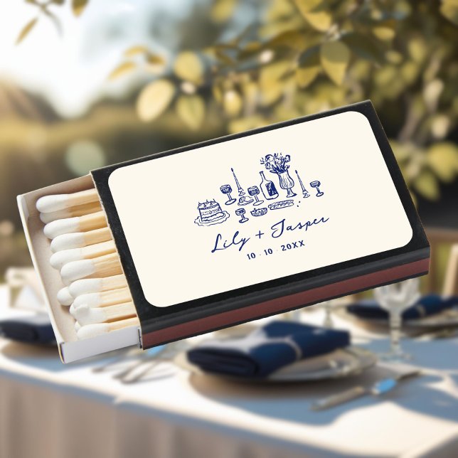 Blue Hand Drawn Wedding Matchboxes (Creator Uploaded)