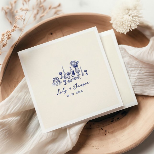 Blue Hand Drawn Wedding Napkins (Creator Uploaded)