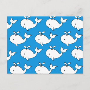 Blue Hand Drawn Whale Pattern Whale Cartoon Postcard
