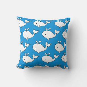 Blue Hand Drawn Whale Pattern Whale Cartoon Throw Pillow