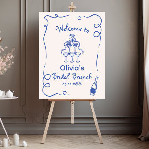 Blue Hand Drawn Whimsical Bridal Brunch Shower Foam Board