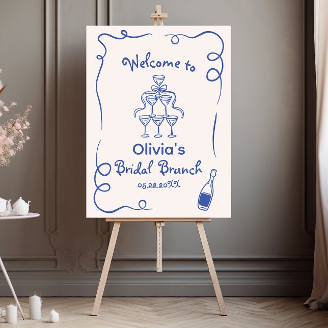 Blue Hand Drawn Whimsical Bridal Brunch Shower Foam Board (Creator Uploaded)